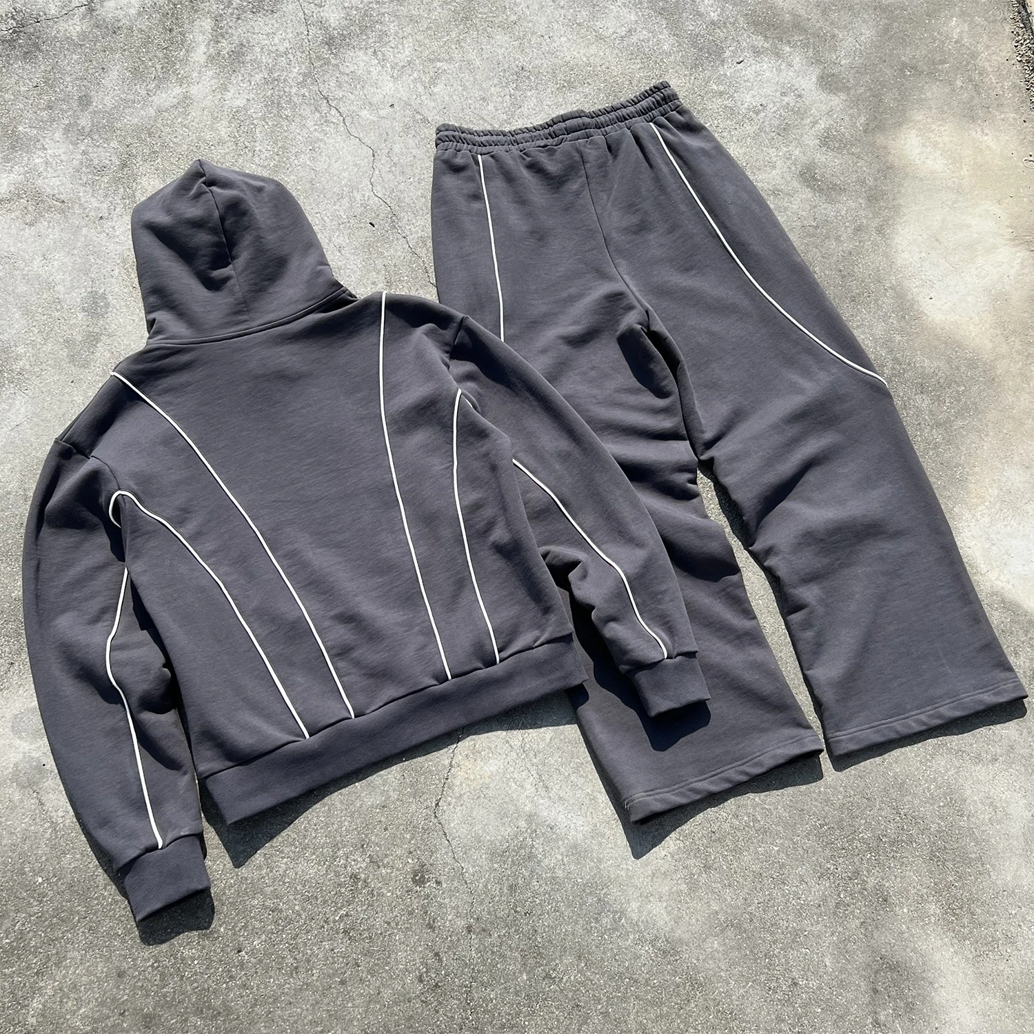 Ensemble de sweats à capuche et pantalons de survêtement QIANSHI en molleton épais, surdimensionnés, avec broderie personnalisée,